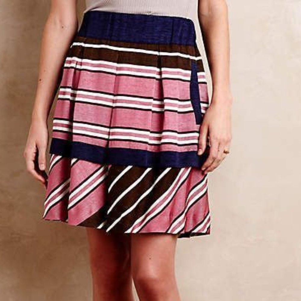 Anthropologie Maeve Ellery Skirt 6 Striped Pink‎ Blue A-Line Women's